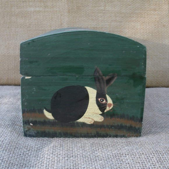 Vintage Warren Kimble Folk Art Wood Rabbit Decorative Box - Picture 6 of 16